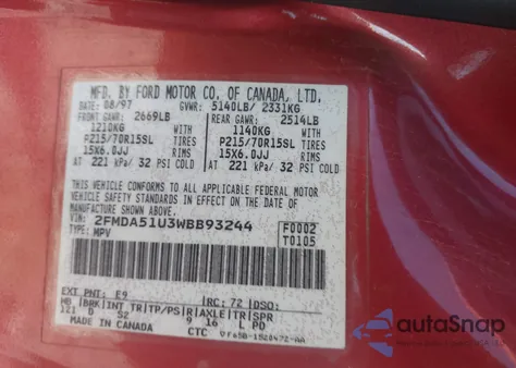 1998 Ford Windstar Wagon from USA, damaged, VIN 2FMDA51U3WBB93244